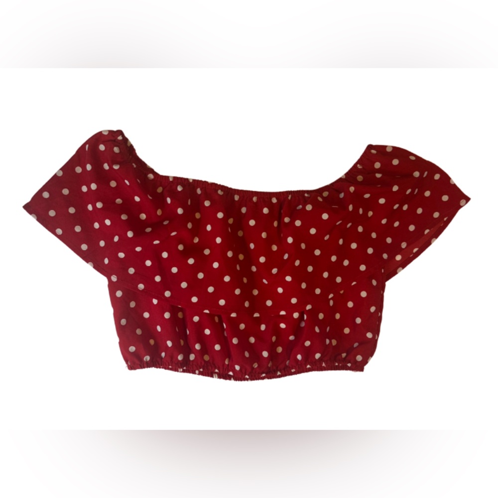 Red Polka Dot Off-Shoulder Top - Picture 3 of 4